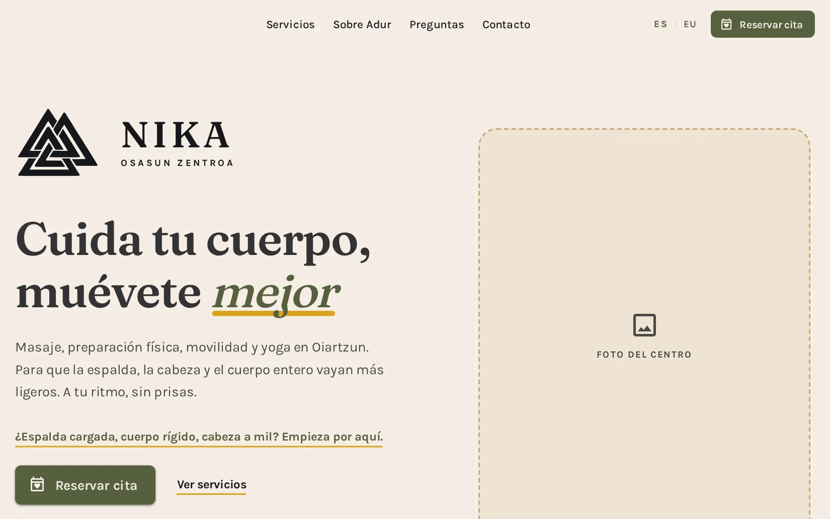 Hero de Nika Osasun Zentroa en escritorio