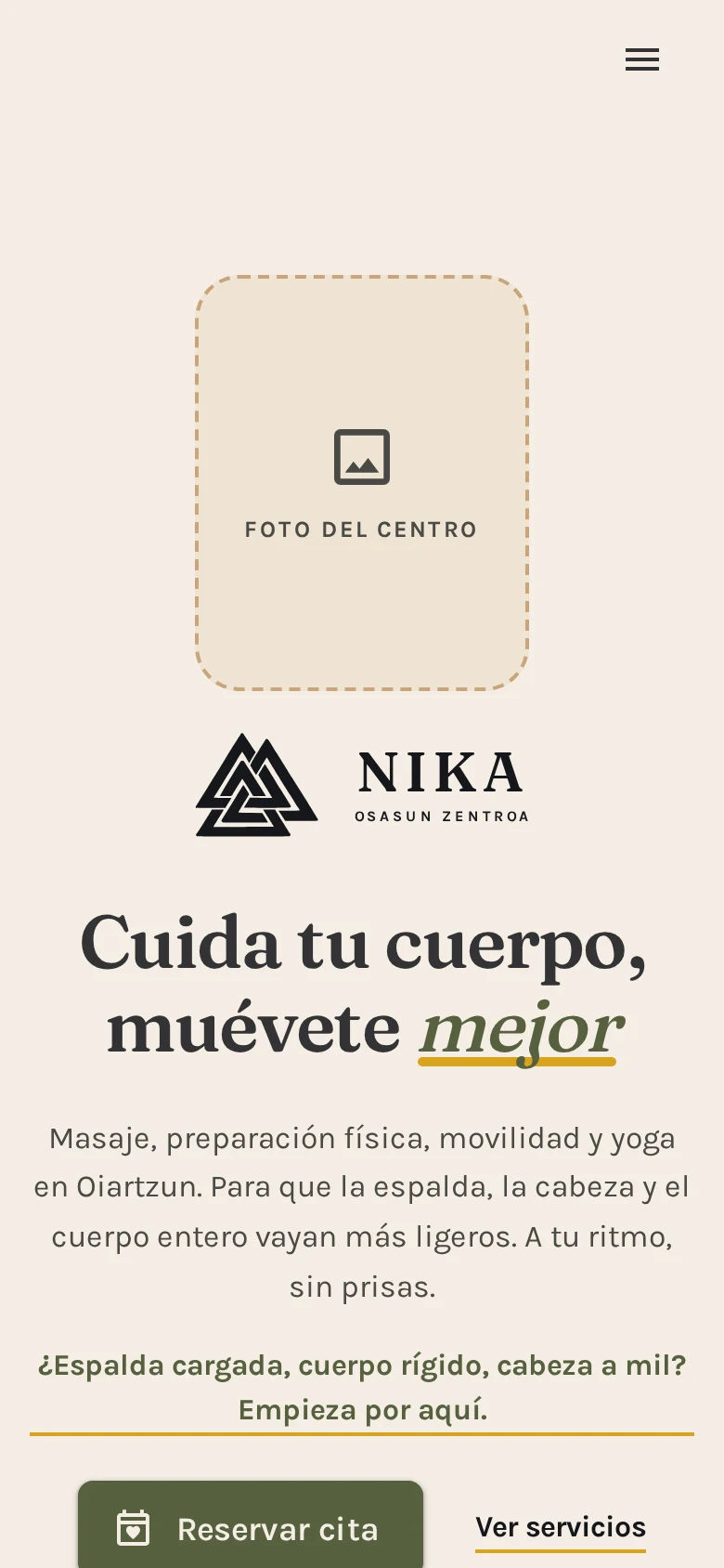 Hero de Nika Osasun Zentroa en móvil